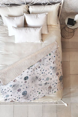 Ninola Design Mystical Galaxy White Fleece Throw Blanket