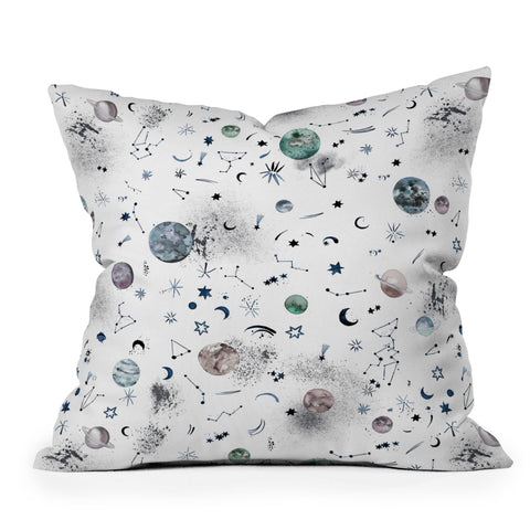 Ninola Design Mystical Galaxy White Outdoor Throw Pillow