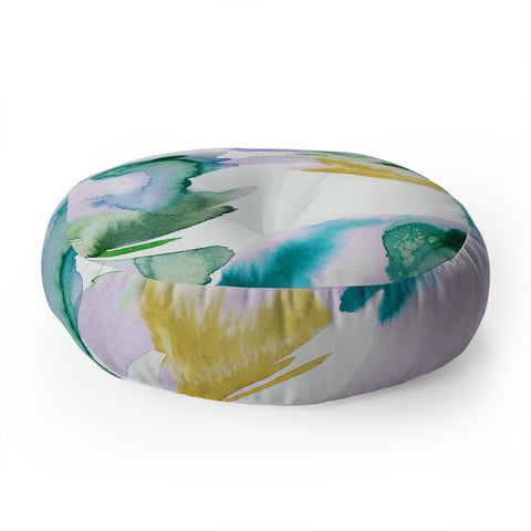 Ninola Design Natural Haze Abstract Landscape Lilac Green Floor Pillow Round