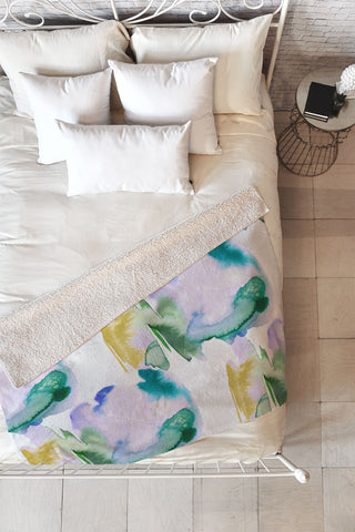 Ninola Design Natural Haze Abstract Landscape Lilac Green Fleece Throw Blanket