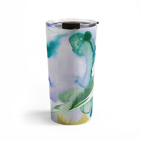 Ninola Design Natural Haze Abstract Landscape Lilac Green Travel Mug