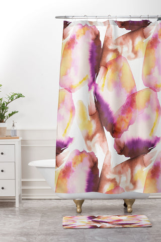 Ninola Design Natural Haze Abstract Landscape Summer Sunset Shower Curtain And Mat