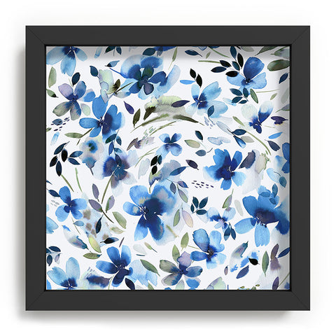 Ninola Design Natural Haze Aquatic Summer Flowers Cobalt Recessed Framing Square