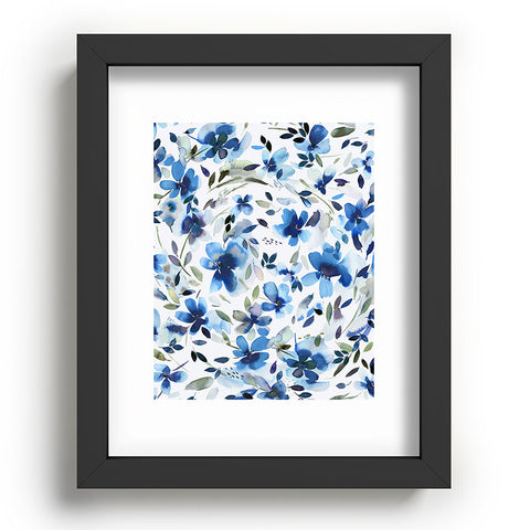 Ninola Design Natural Haze Aquatic Summer Flowers Cobalt Recessed Framing Rectangle
