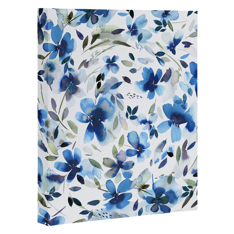 Ninola Design Natural Haze Aquatic Summer Flowers Cobalt Art Canvas