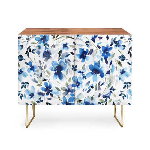 Ninola Design Natural Haze Aquatic Summer Flowers Cobalt Credenza