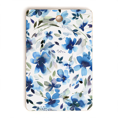 Ninola Design Natural Haze Aquatic Summer Flowers Cobalt Cutting Board Rectangle
