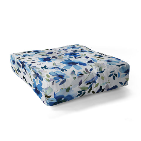 Ninola Design Natural Haze Aquatic Summer Flowers Cobalt Floor Pillow Square