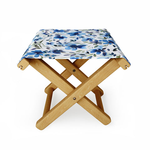 Ninola Design Natural Haze Aquatic Summer Flowers Cobalt Folding Stool