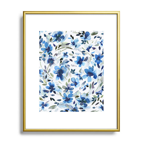 Ninola Design Natural Haze Aquatic Summer Flowers Cobalt Metal Framed Art Print