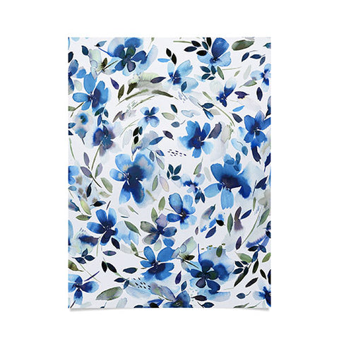 Ninola Design Natural Haze Aquatic Summer Flowers Cobalt Poster