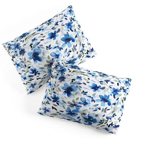 Ninola Design Natural Haze Aquatic Summer Flowers Cobalt Pillow Shams