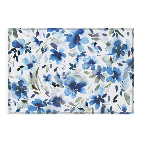 Ninola Design Natural Haze Aquatic Summer Flowers Cobalt Outdoor Rug