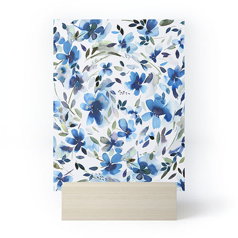 Ninola Design Natural Haze Aquatic Summer Flowers Cobalt Mini Art Print