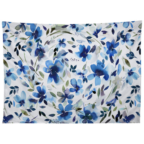 Ninola Design Natural Haze Aquatic Summer Flowers Cobalt Tapestry