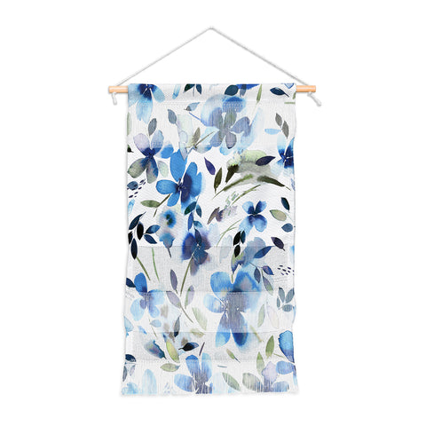 Ninola Design Natural Haze Aquatic Summer Flowers Cobalt Wall Hanging Portrait