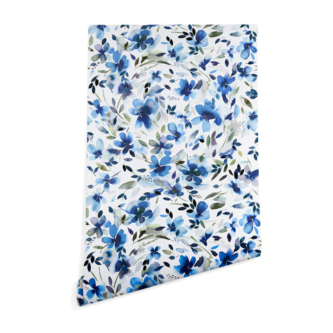 Ninola Design Natural Haze Aquatic Summer Flowers Cobalt Wallpaper