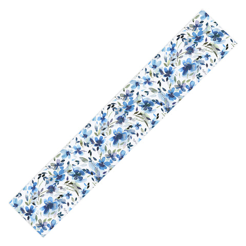 Ninola Design Natural Haze Aquatic Summer Flowers Cobalt Table Runner