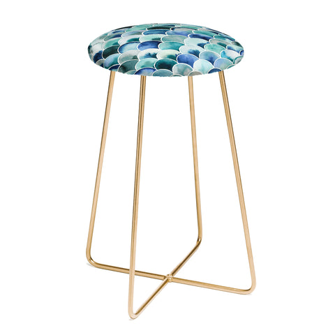 Ninola Design Natural Haze Art Deco Scales Blue Counter Stool