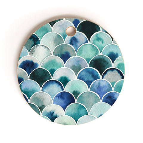 Ninola Design Natural Haze Art Deco Scales Blue Cutting Board Round