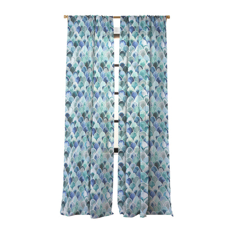 Ninola Design Natural Haze Art Deco Scales Blue Sheer Window Curtain