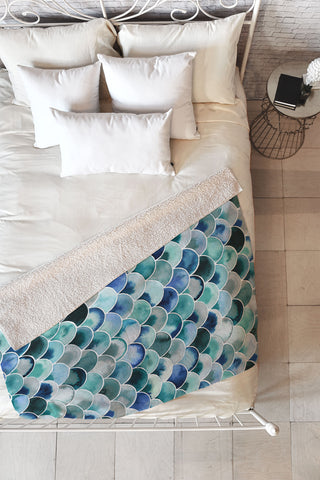 Ninola Design Natural Haze Art Deco Scales Blue Fleece Throw Blanket