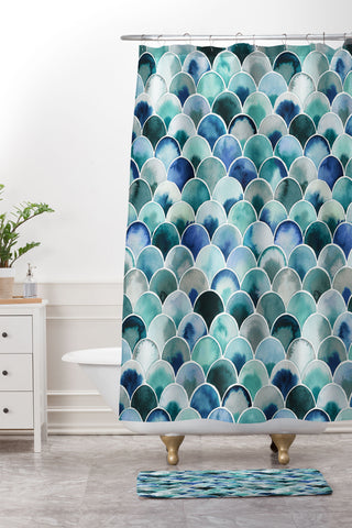 Ninola Design Natural Haze Art Deco Scales Blue Shower Curtain And Mat