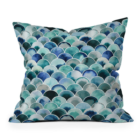 Ninola Design Natural Haze Art Deco Scales Blue Outdoor Throw Pillow