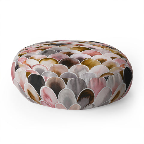 Ninola Design Natural Haze Art Deco Scales Pink Gold Floor Pillow Round
