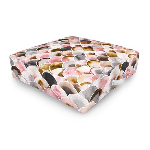 Ninola Design Natural Haze Art Deco Scales Pink Gold Outdoor Floor Cushion