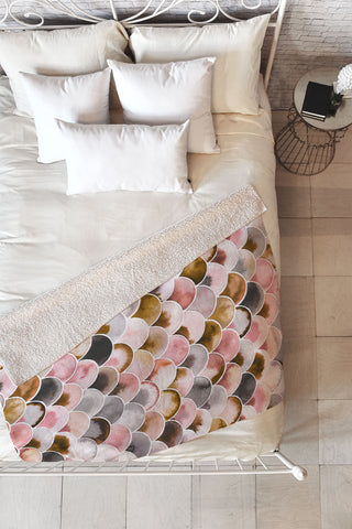 Ninola Design Natural Haze Art Deco Scales Pink Gold Fleece Throw Blanket