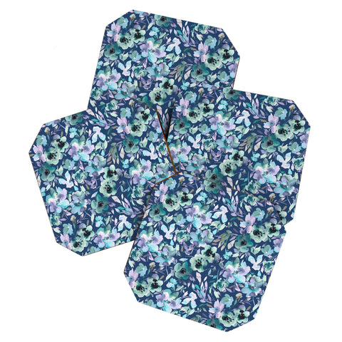Ninola Design Natural Haze Artistic Summer Floral Blue Coaster Set
