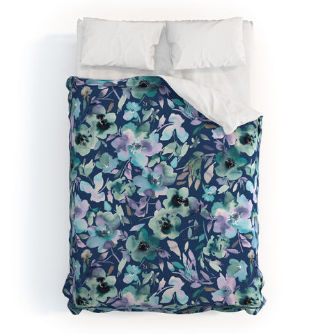 Ninola Design Natural Haze Artistic Summer Floral Blue Duvet Cover