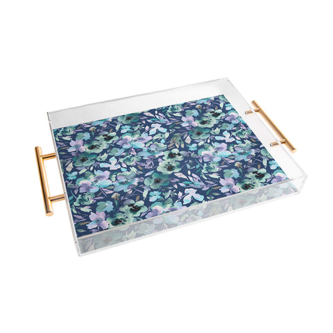 Ninola Design Natural Haze Artistic Summer Floral Blue Acrylic Tray