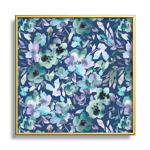 Ninola Design Natural Haze Artistic Summer Floral Blue Square Metal Framed Art Print