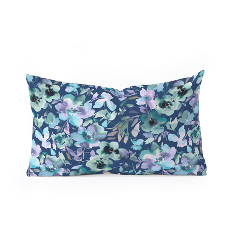 Ninola Design Natural Haze Artistic Summer Floral Blue Oblong Throw Pillow