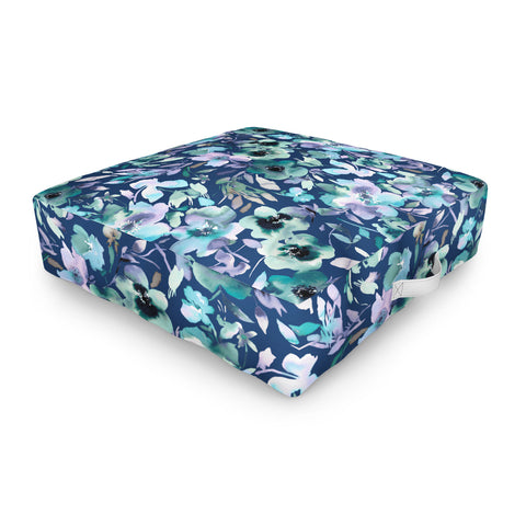 Ninola Design Natural Haze Artistic Summer Floral Blue Outdoor Floor Cushion