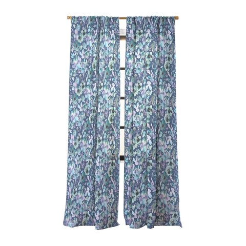 Ninola Design Natural Haze Artistic Summer Floral Blue Sheer Window Curtain