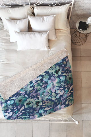 Ninola Design Natural Haze Artistic Summer Floral Blue Fleece Throw Blanket