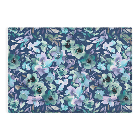 Ninola Design Natural Haze Artistic Summer Floral Blue Outdoor Rug