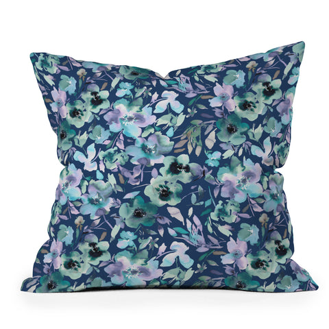 Ninola Design Natural Haze Artistic Summer Floral Blue Outdoor Throw Pillow