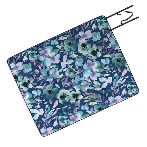 Ninola Design Natural Haze Artistic Summer Floral Blue Picnic Blanket