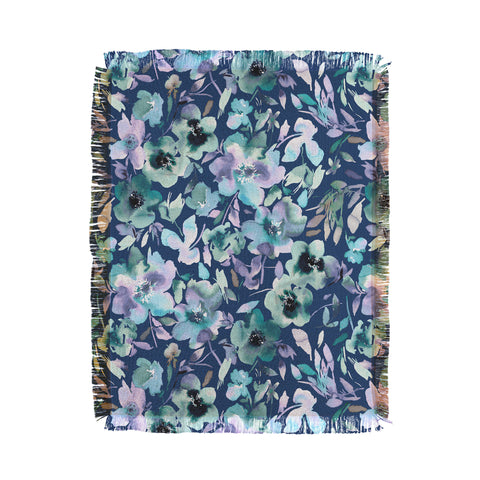 Ninola Design Natural Haze Artistic Summer Floral Blue Throw Blanket