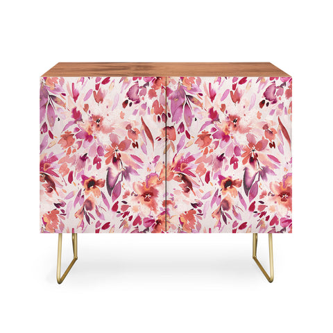 Ninola Design Natural Haze Painterly Tropical Flowers Credenza
