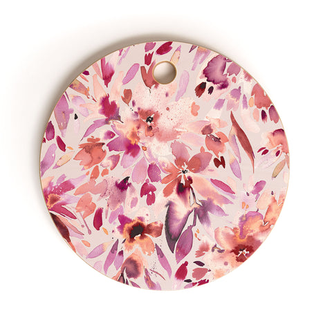Ninola Design Natural Haze Painterly Tropical Flowers Cutting Board Round