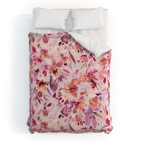 Ninola Design Natural Haze Painterly Tropical Flowers Duvet Cover