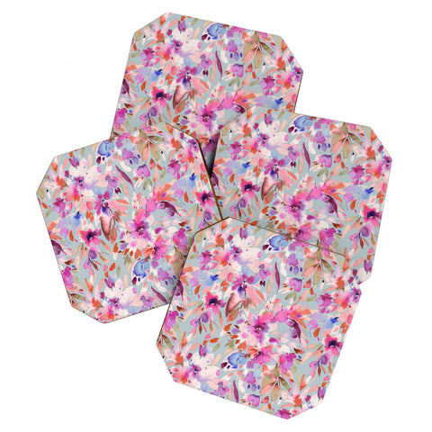 Ninola Design Natural Haze Painterly Tropical Flowers II Coaster Set