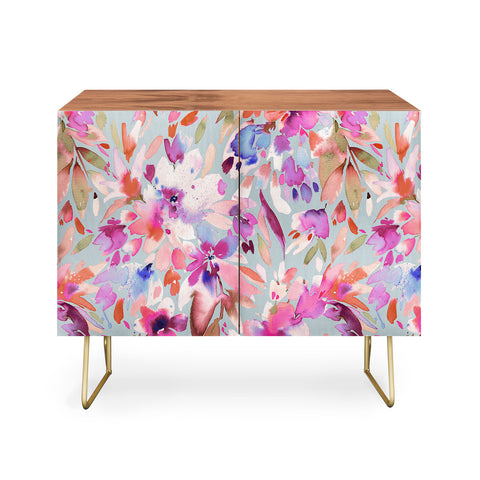 Ninola Design Natural Haze Painterly Tropical Flowers II Credenza