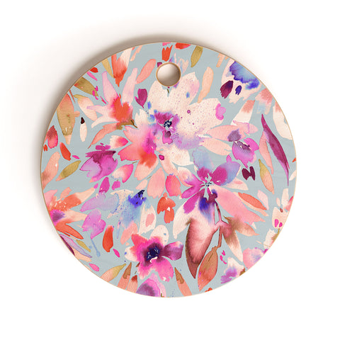 Ninola Design Natural Haze Painterly Tropical Flowers II Cutting Board Round