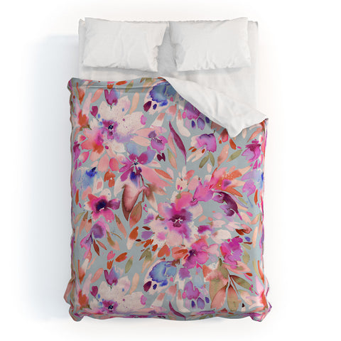 Ninola Design Natural Haze Painterly Tropical Flowers II Duvet Cover